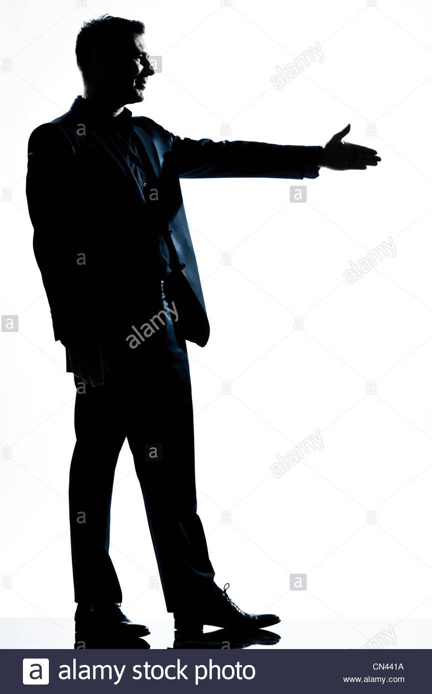 866x1390 One Caucasian Man Handshake Profile Full Length Silhouette