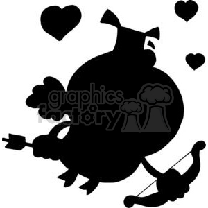 300x300 Royalty Free Cartoon Silhouette Cupid Pig Flying With Hearts