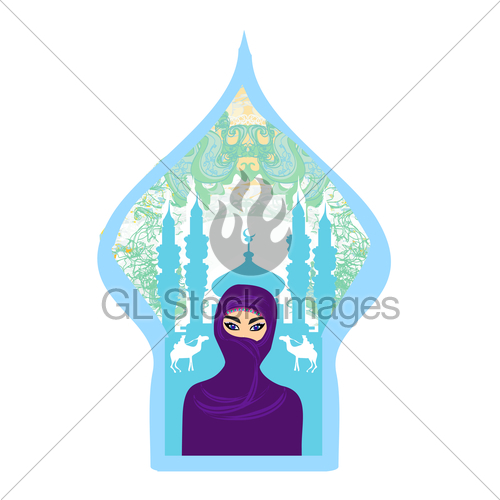500x500 Portrait Of A Arabian Woman In Hijab With Desert Silhouette. Gl