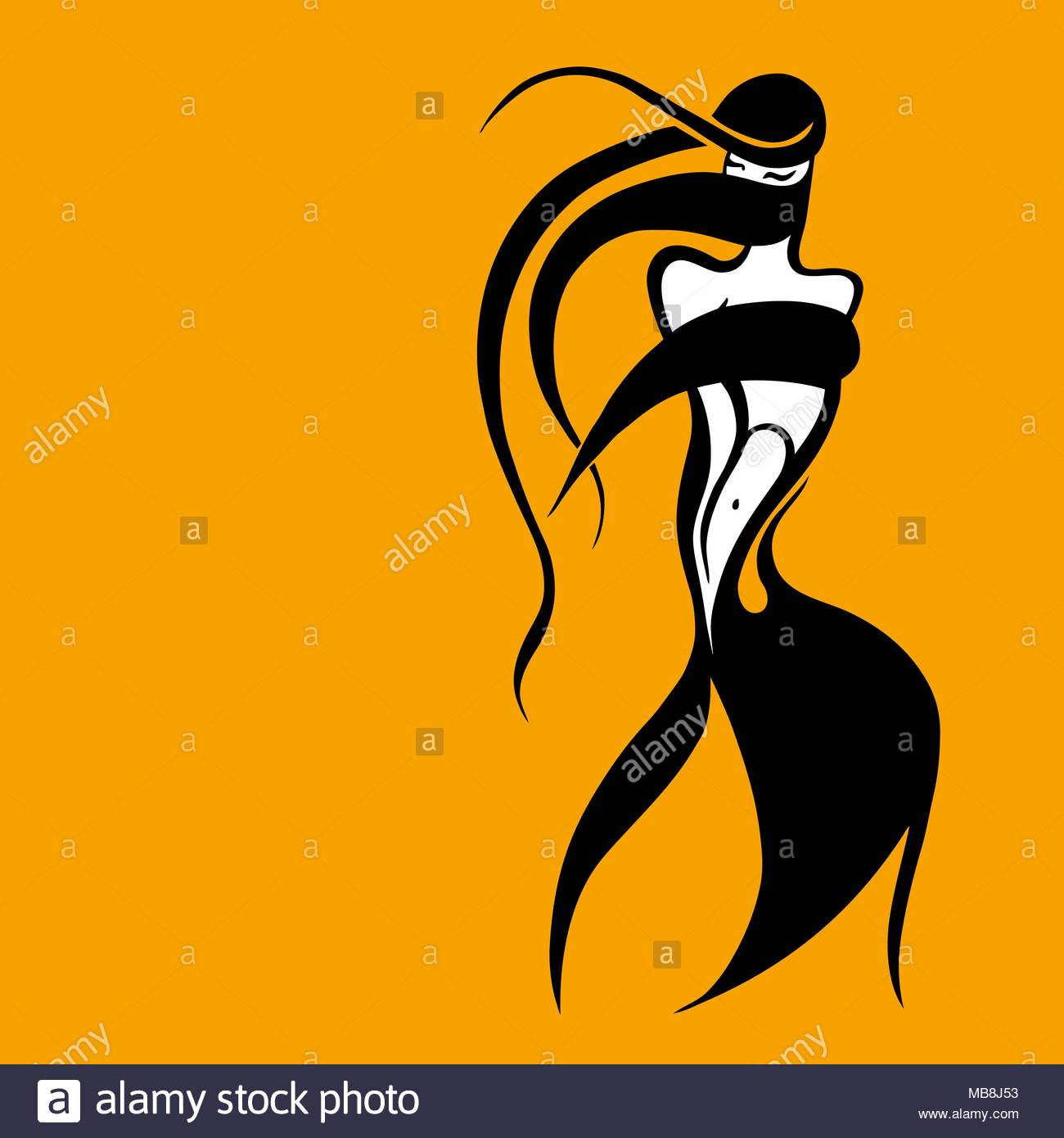 1300x1390 Beautiful Muslim Woman In Black Hijab. Silhouette. Hand Drawn