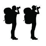 160x160 Isolated Silhouette Of A Hiker Girl Looking On The Sun Stock