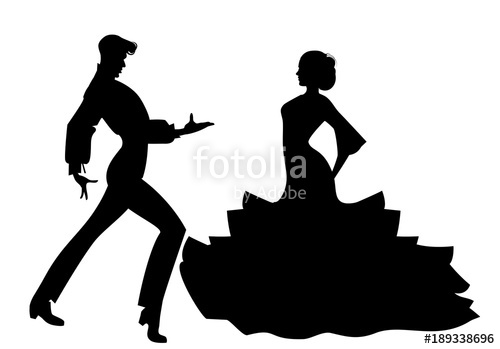 500x349 Silhouette Of Couple Of Typical Spanish Flamenco Dancers. Stock