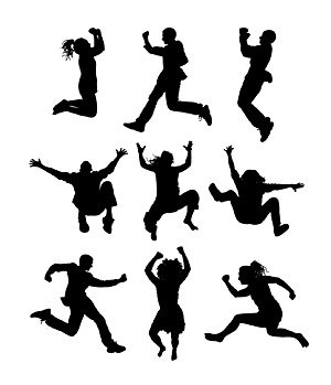 300x349 People Jumping Silhouette, Vector File