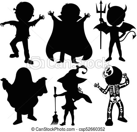 450x433 Silhouette Of Kids Or Children Wearing Halloween Costumes