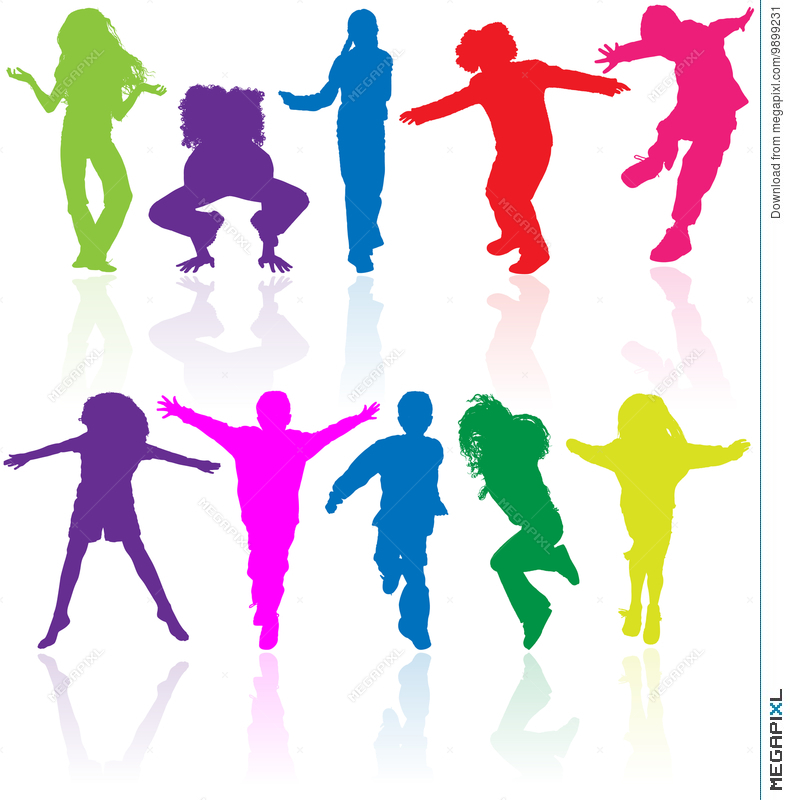 790x800 Group Of Happy School Active Children Silhouette Jumping Dancing