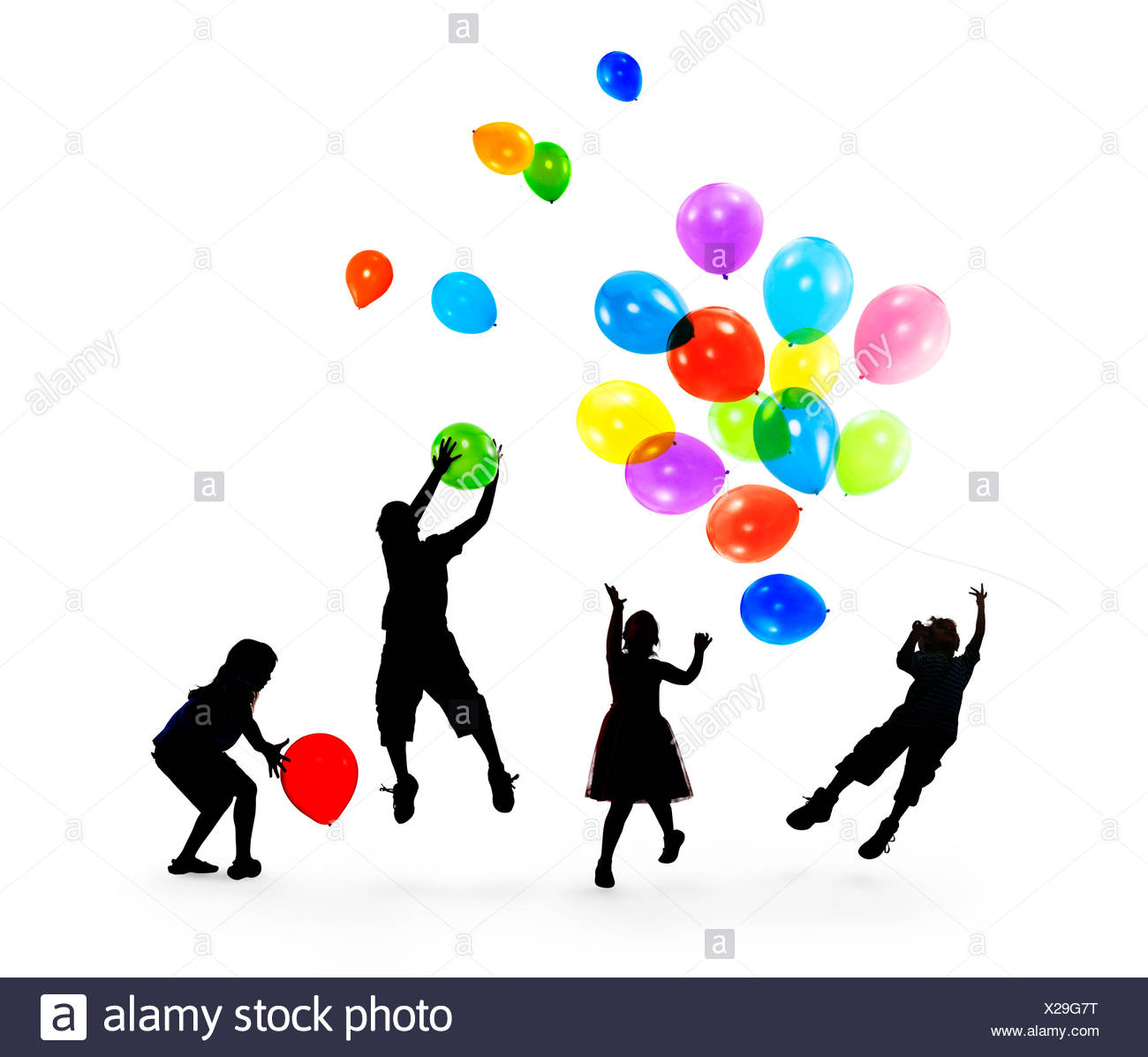 1300x1197 Happy Silhouettes Of Children Playing Balloons Together Stock
