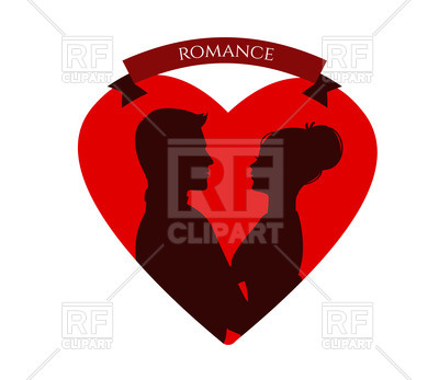 400x347 Silhouette Of Kissing Couple In Red Heart Royalty Free Vector Clip