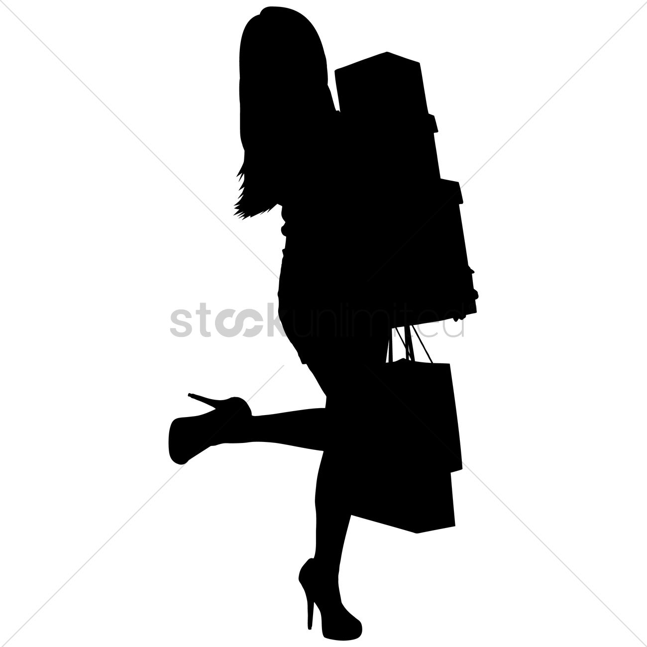1300x1300 Silhouette Of A Lady With Shopping Bags And Items Vector Image