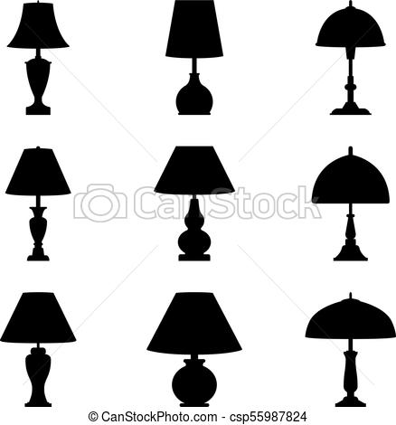 438x470 Set Of Silhouette Table Lamps. Vector Illustration Of Vector