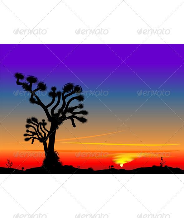590x700 Vector Beautiful Bright Sunset In The Desert Font Logo, Vector