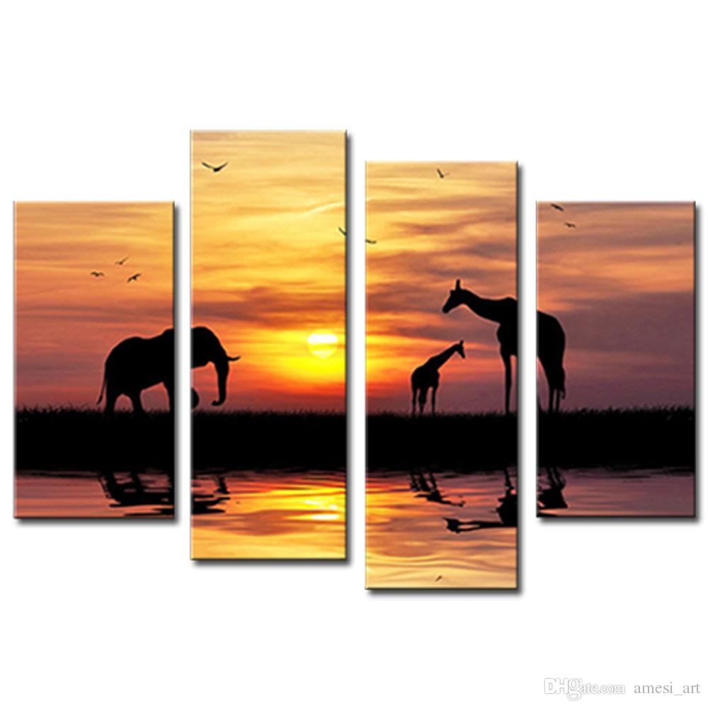 1000x1000 Online Cheap 4 Picture Combination Wall Art Silhouette Elephant