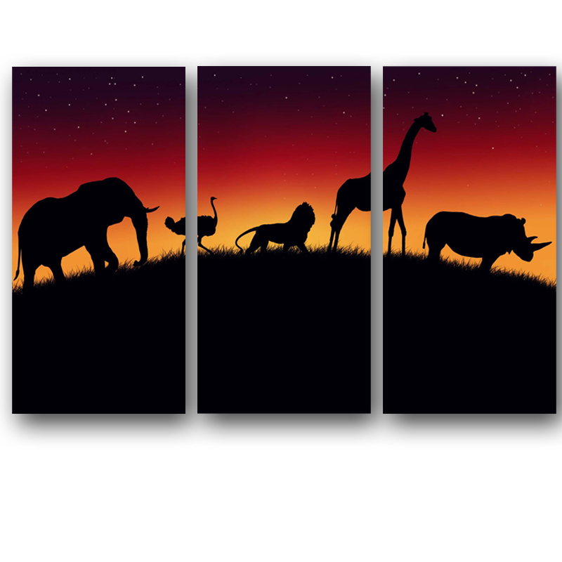 800x800 Triple Modern Africa Nightfall Landscape Paintings Canvas Printed