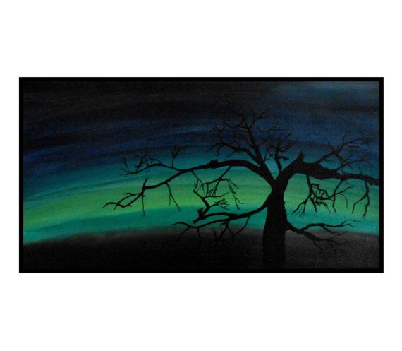 570x497 Northern Light Original Landscape Painting Tree By 7rayeddesigns