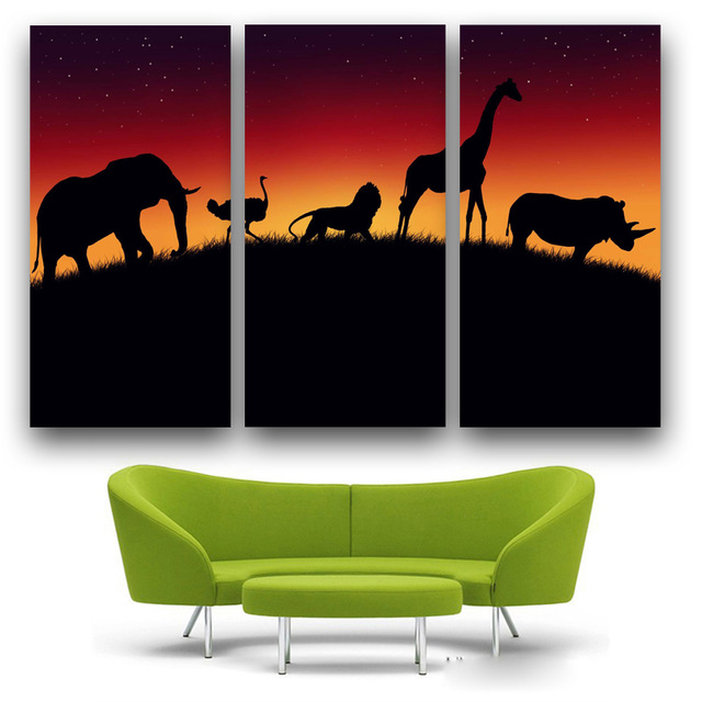 640x640 Triple Modern Africa Nightfall Landscape Paintings Canvas Printed