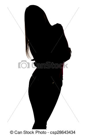 299x470 Silhouette Of Slim Woman With Leaning Head On White Stock