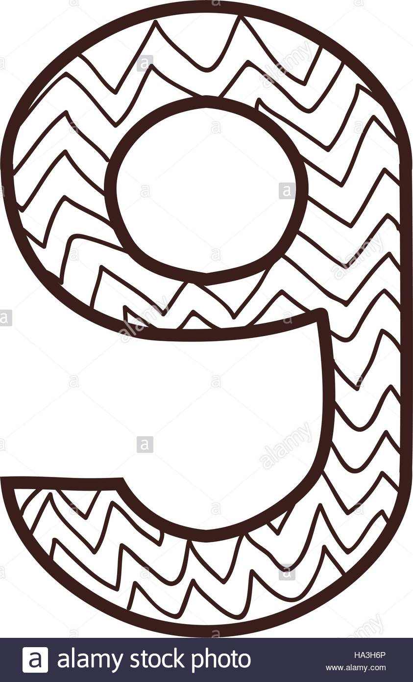 843x1390 Silhouette Number Nine Design Over Striped And Lines Stock Vector