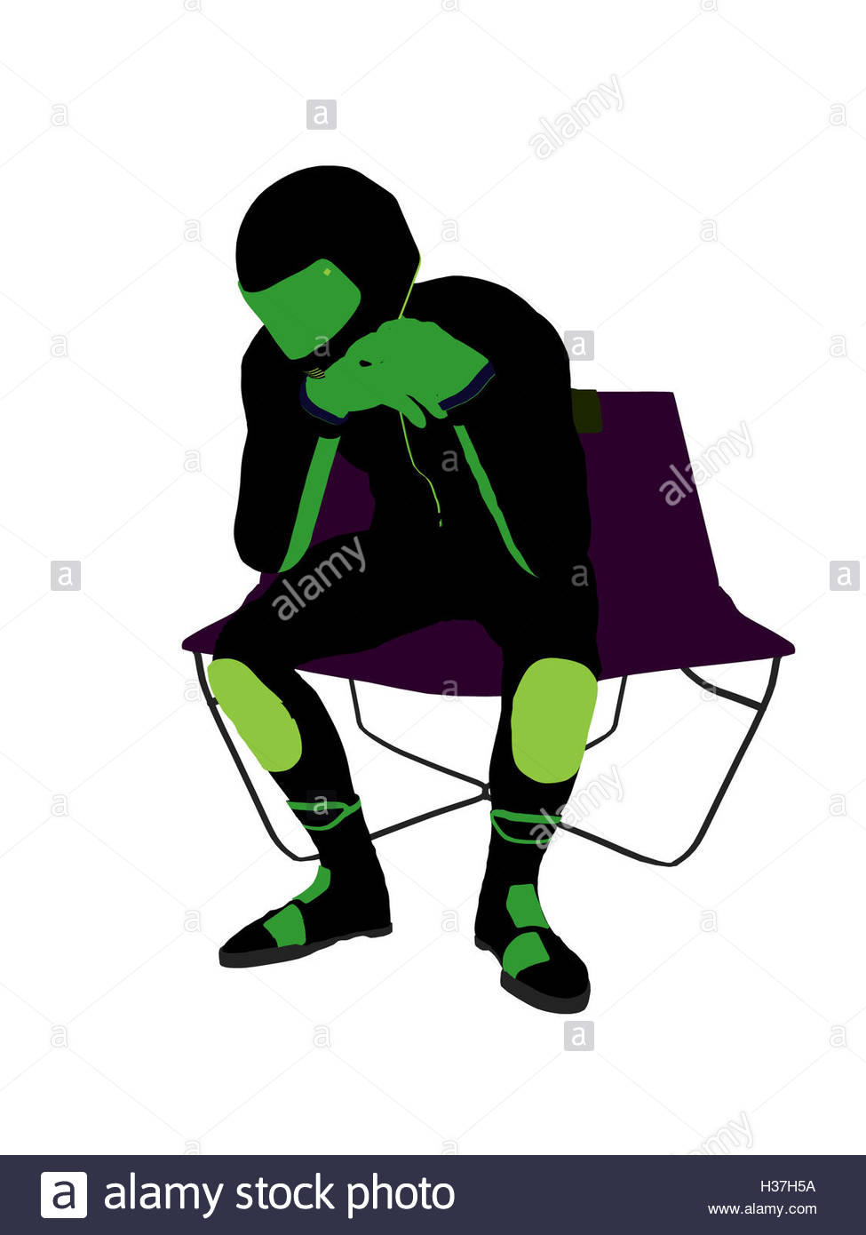 975x1390 Male Motorcycle Rider Sitting On A Lounge Chair Silhouette Stock