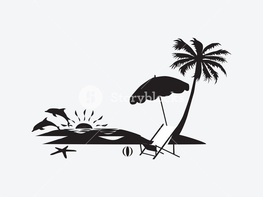 1000x750 Silhouette Palm Trees With Lounge Chairs Royalty Free Stock Image