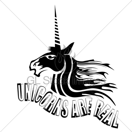 500x500 Silhouette Of Magic Cute Unicorn And Lettering Gl Stock Images