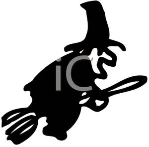 300x295 Cartoon Silhouette Of A Wicked Witch On A Magic Broom