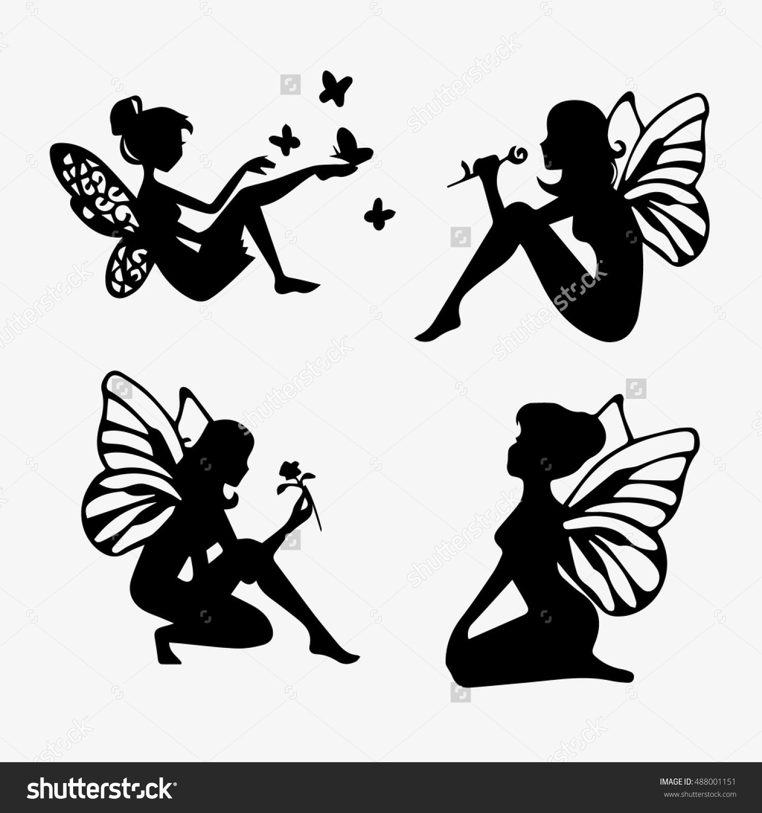 1500x1600 Cute Fairies Silhouette Collection, Little Fairies Set. Hand Drawn