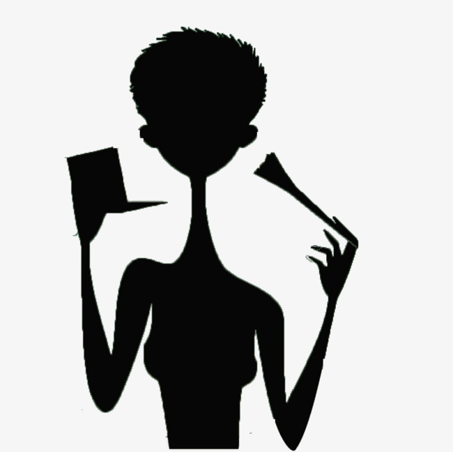 650x648 Short Haired Girl Holding A Makeup Brush Black Silhouettes, Girl
