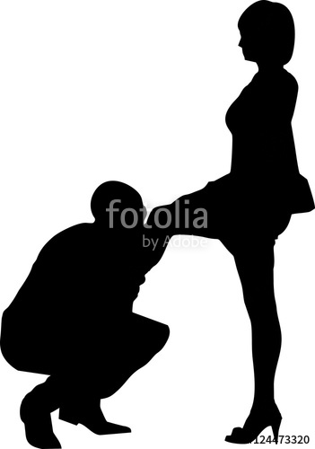 351x500 Silhouette Man Kissing Leg Hand Woman Stock Photo