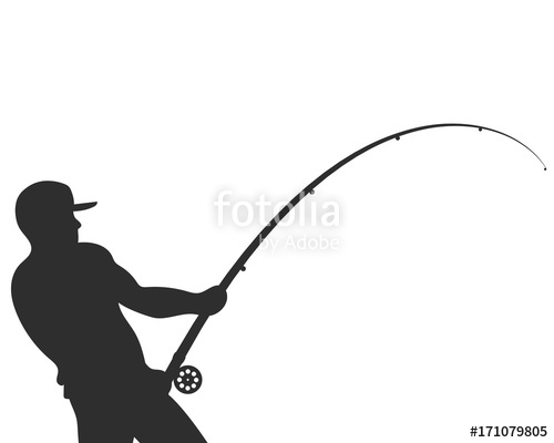 500x400 Silhouette Of A Fisherman With A Fishing Rod Vector Stock Image