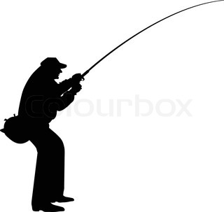 320x303 Silhouette Of A Man Fishing On Yellow Background Stock Vector