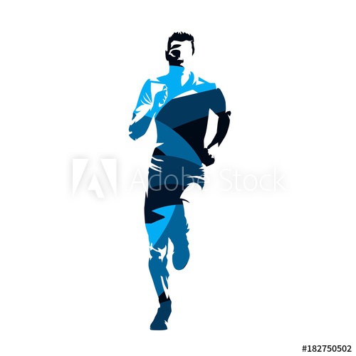 500x500 Running Man, Abstract Blue Vector Silhouette, Front View