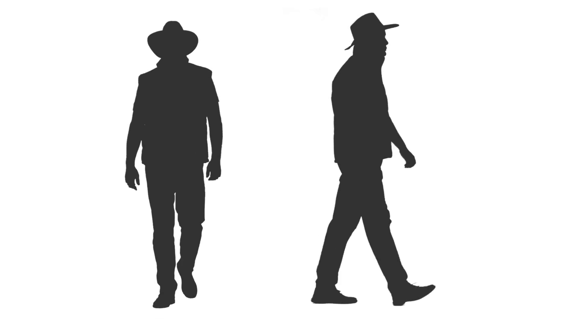 1920x1080 Silhouette Of Walking Man In Jacket And Cowboy Hat, 2 In 1, Alpha