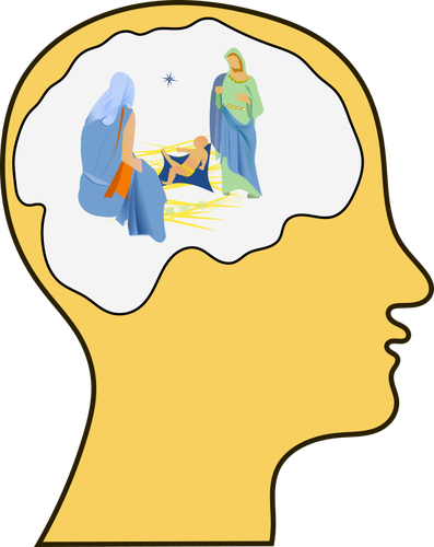 397x500 Silhouette Of A Brain With Nativity Scene Inside Public Domain