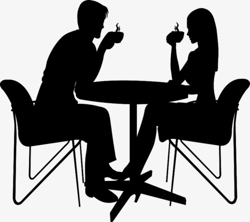 500x443 Couple Silhouette, Black Silhouette, Meeting, Coffee Png Image
