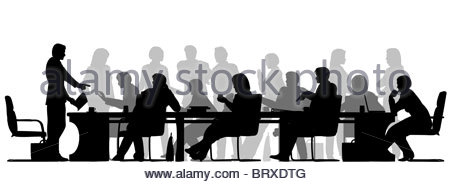 450x184 Illustrated Foreground Silhouette Of People In A Busy Meeting