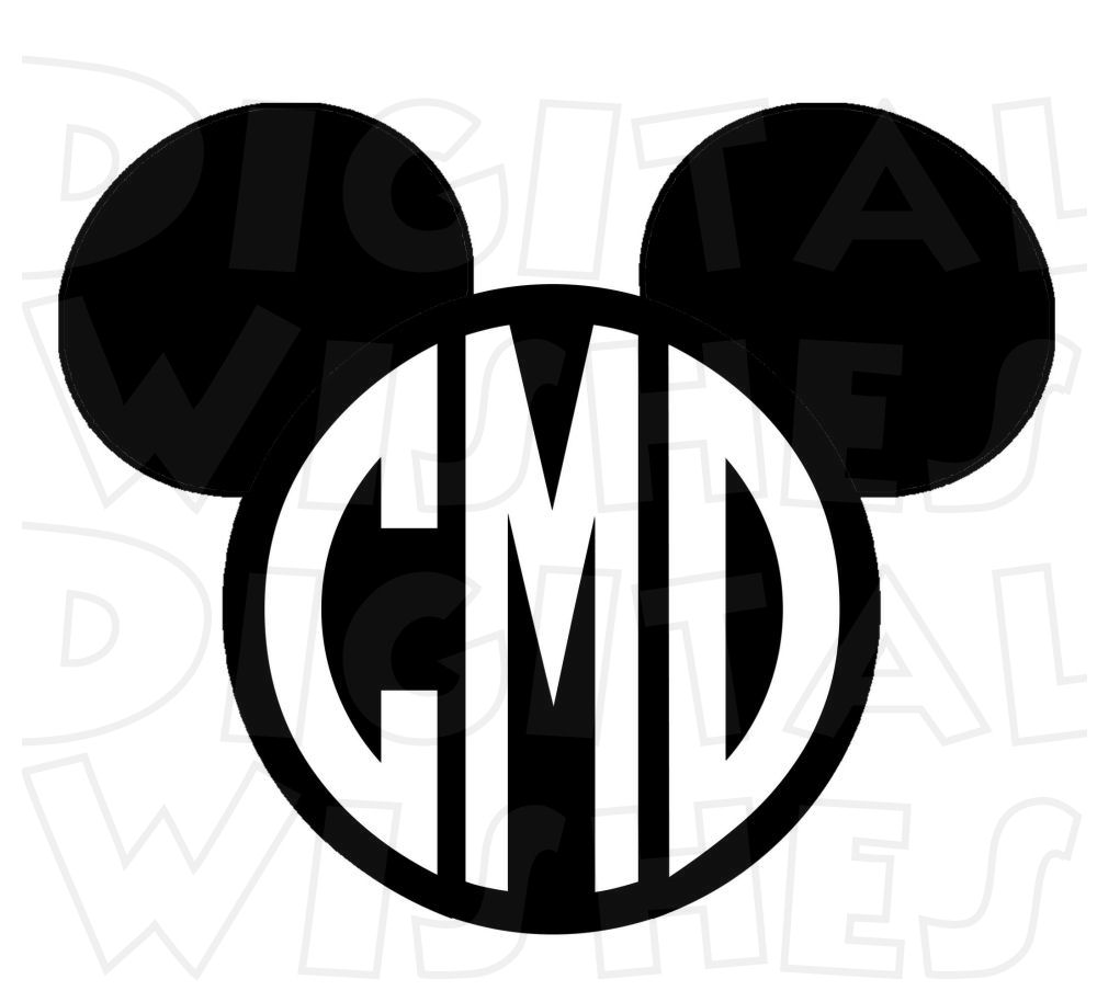 1000x914 Monogram Mickey Mouse Ears Heads Personalized Initials Digital