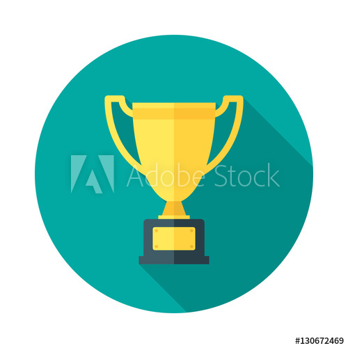 500x500 Champion Cup Icon With Long Shadow. Flat Design Style. Round Icon