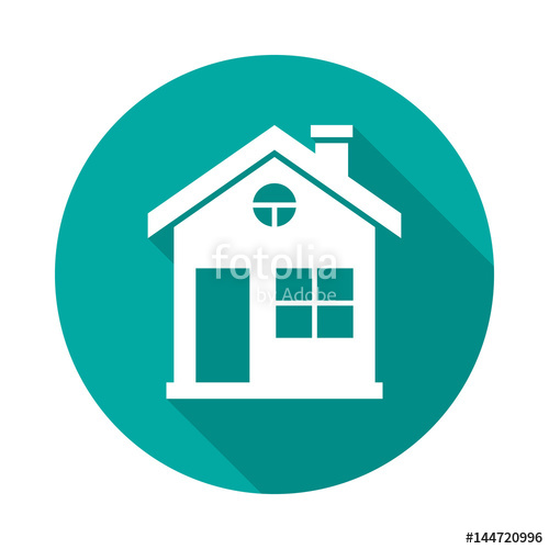 500x500 House Circle Icon With Long Shadow. Flat Design Style. House