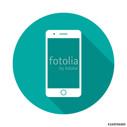 500x500 Mobile Phone Circle Icon With Long Shadow. Flat Design Style