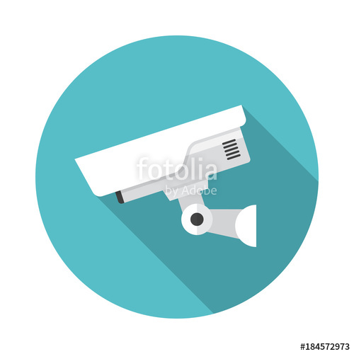 500x500 Security Camera Circle Icon With Long Shadow. Flat Design Style