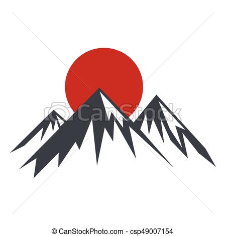 450x470 Rock Mountain Silhouette Vector Illustration With Sun. Rock
