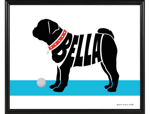 570x431 Personalized Pug Silhouette Print Framed Pug Name Art