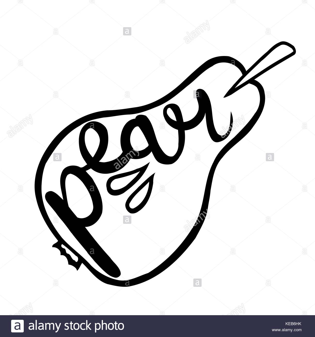 1300x1390 Hand Drawn Pear Name Of Fruit Written In Its Silhouette Monochrome