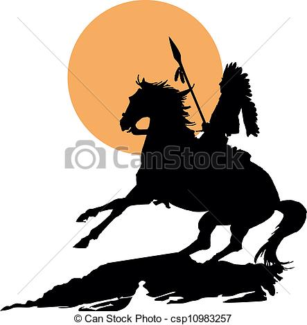 443x470 Native American On Horseback With Lance In Silhouette