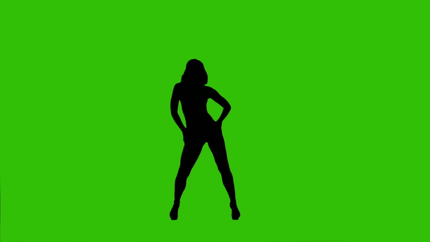 852x480 Silhouette Of Dancing Female On A Green Background. High Heels