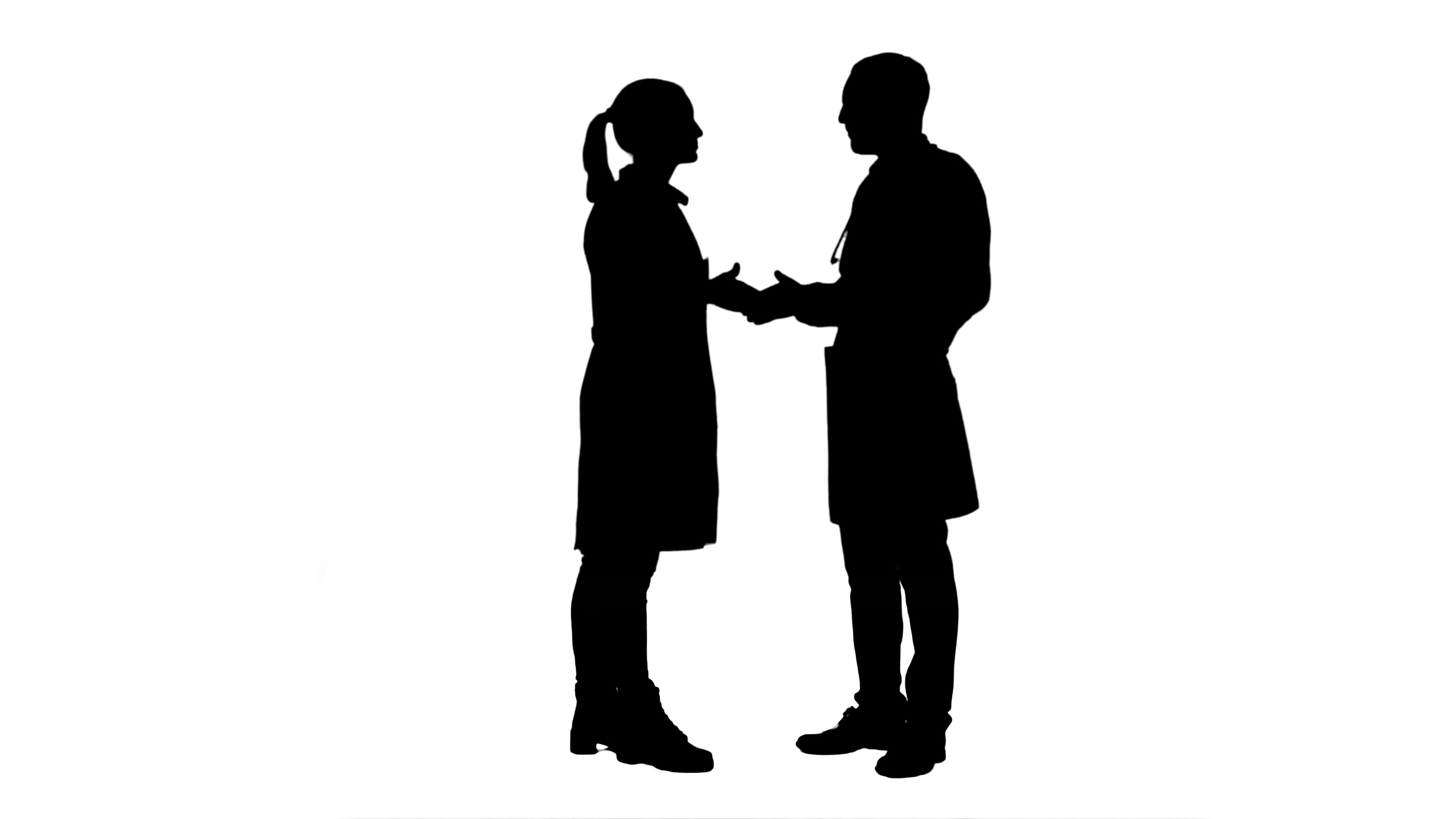 3840x2160 Silhouette Happy Doctor And Young Nurse Smiling, Thanking Each