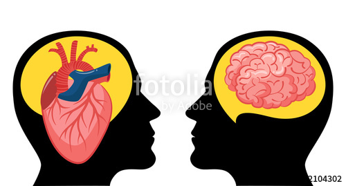500x269 Illustration Of Two Men Heads With Heart And A Brain. Head