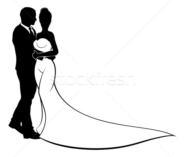 600x511 Bride And Groom Couple Wedding Silhouette Vector Illustration