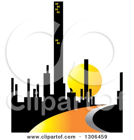 450x470 Clipart Of A Silhouetted City Skyline