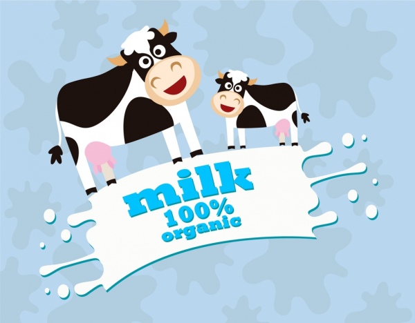 600x468 Milk Promotion Banner Silhouette Cow Decoration Splashing Style