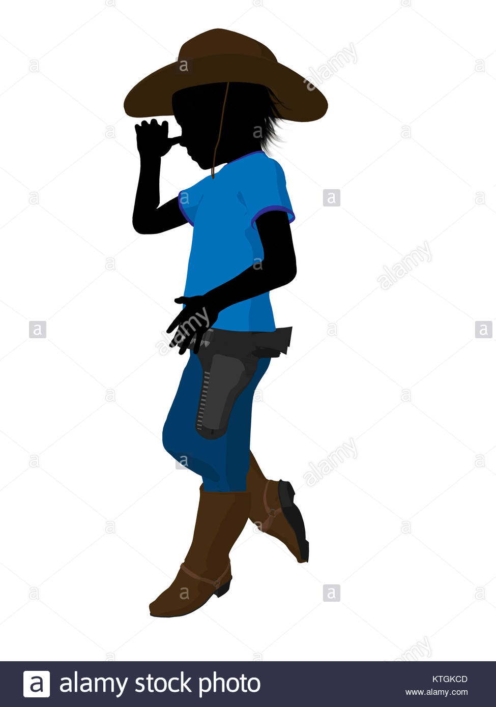 975x1390 Teen Cowboy Illustration Silhouette On A White Background Stock